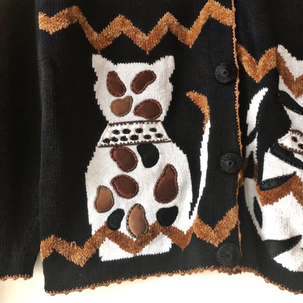 Vintage 90s Victoria Harbour Cat Cardigan Whimsigoth Cottagecore Soft Knit Sz M - Picture 8 of 13